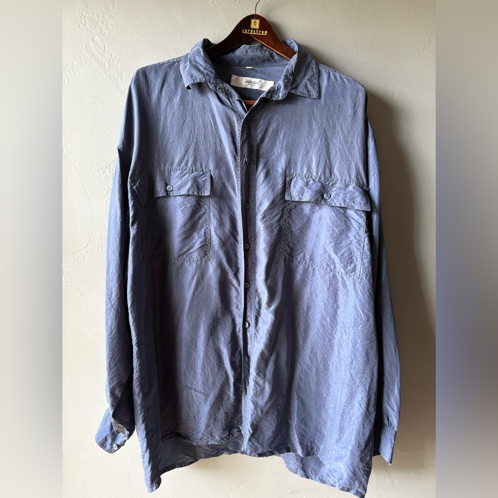 Dorman Blue Silk Button Up Shirt - Size XL